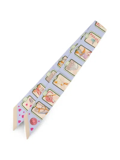 Pre-owned Hermes Twilly Animal-print Scarf In Neutral