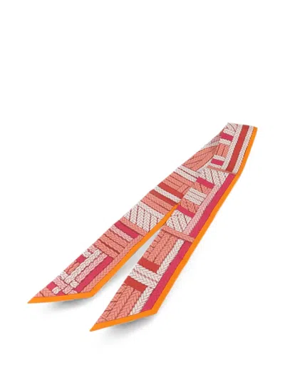 Pre-owned Hermes Twilly Braided-print Scarf In Pink