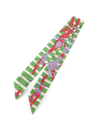 Pre-owned Hermes Twilly Brides De Gala Printed Scarf In Green