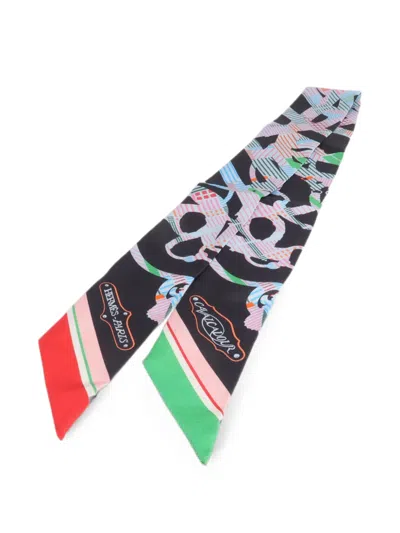Pre-owned Hermes Twilly Cavalcador Scarf In Black