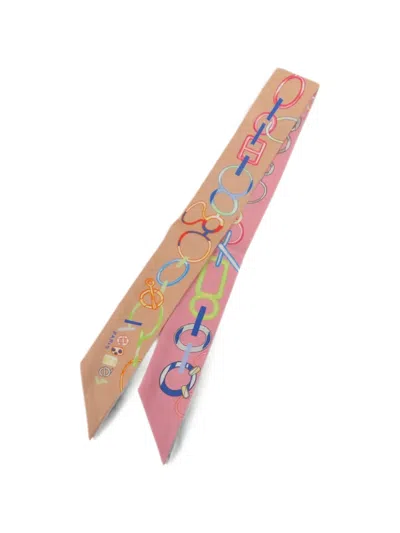 Pre-owned Hermes Twilly Chain-print Scarf In Neutral