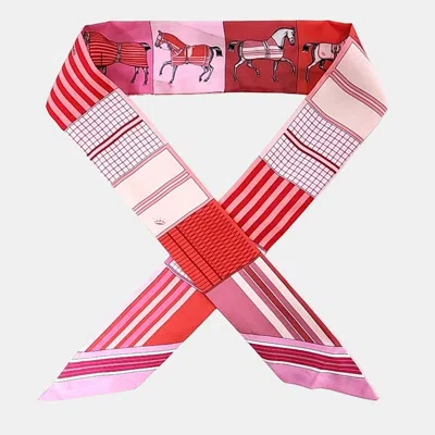Pre-owned Hermes Twilly Couvertures Nouvelles Pink/red Silk Scarf