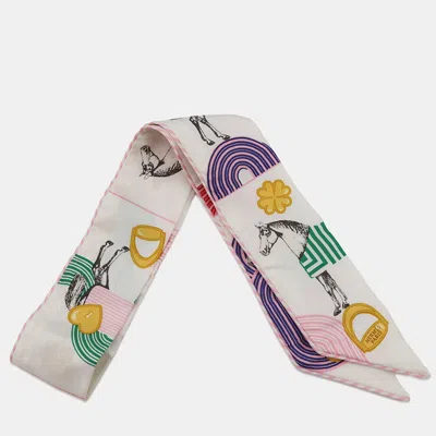 Pre-owned Hermes Twilly Garde Robe Pop Blanc/multicolor Silk In White