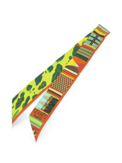 Pre-owned Hermes Twilly Geometric-print Scarf In Yellow