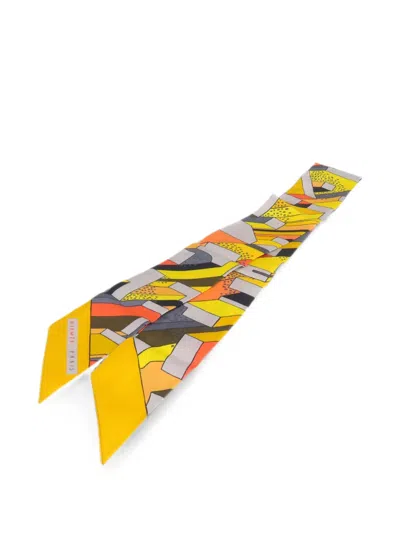 Pre-owned Hermes Twilly Geometric-print Scarf In Yellow