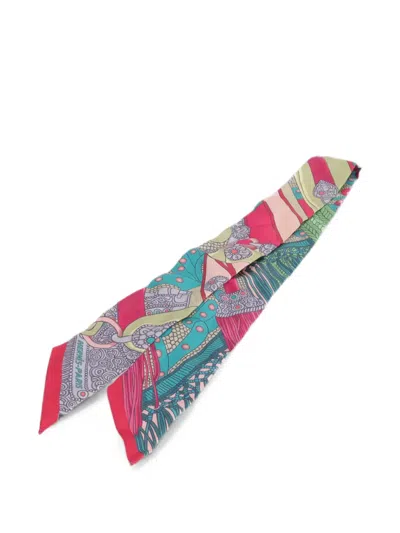 Pre-owned Hermes Twilly Graphic-print Scarf In Blue