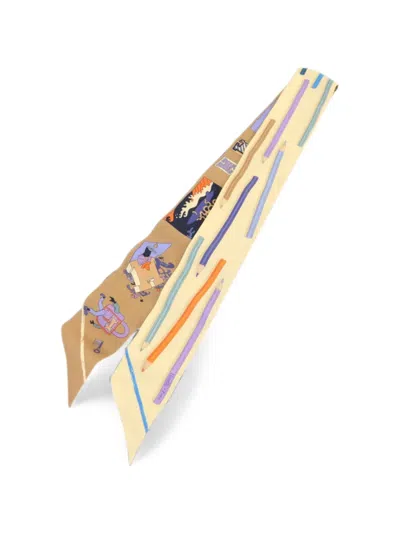 Pre-owned Hermes Twilly Graphic-print Scarf In Neutral