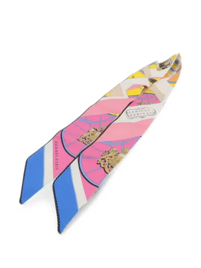 Pre-owned Hermes Twilly Graphic-print Scarf In Pink