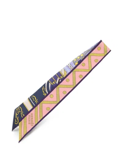 Pre-owned Hermes Twilly Graphic-print Scarf In Pink