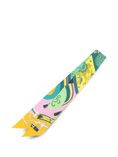 Pre-owned Hermes Twilly Graphic-print Scarf In Yellow