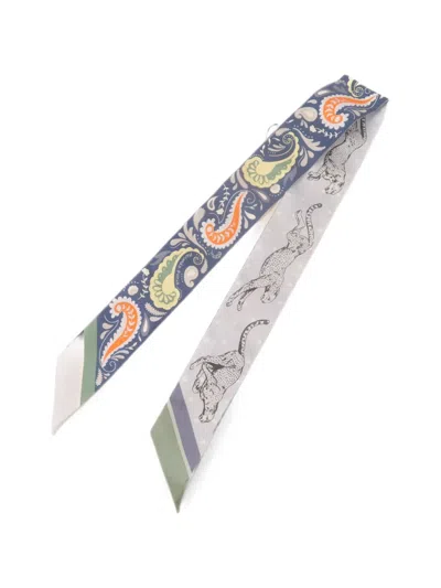 Pre-owned Hermes Twilly Guepards Bandana Scarf In Blue