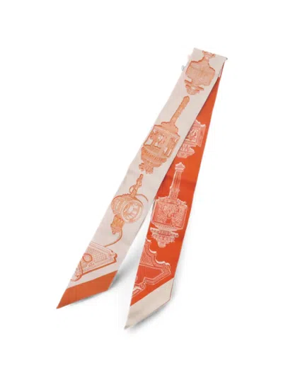 Pre-owned Hermes Twilly Lantern-print Scarf In Orange