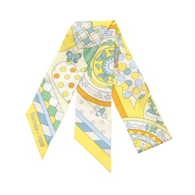 Pre-owned Hermes Twilly Les Murmures De La Foret Ribbon Scarf Silk Multicolor In Yellow