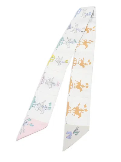 Pre-owned Hermes Twilly Parade Scarf In Gray