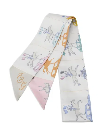 Pre-owned Hermes Twilly Parade Scarf In White