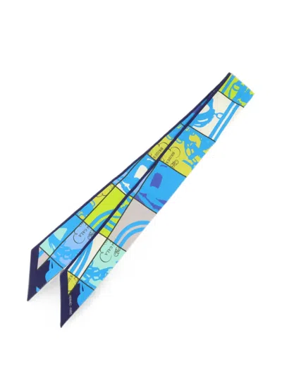 Pre-owned Hermes Twilly Printed Scarf In Blue