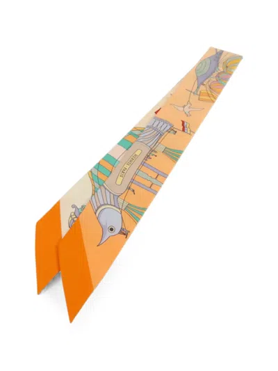Pre-owned Hermes Twilly Printed Scarf In Neutral