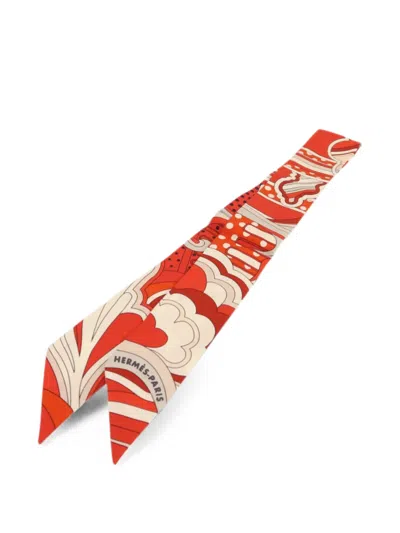 Pre-owned Hermes Twilly Printed Scarf In Orange