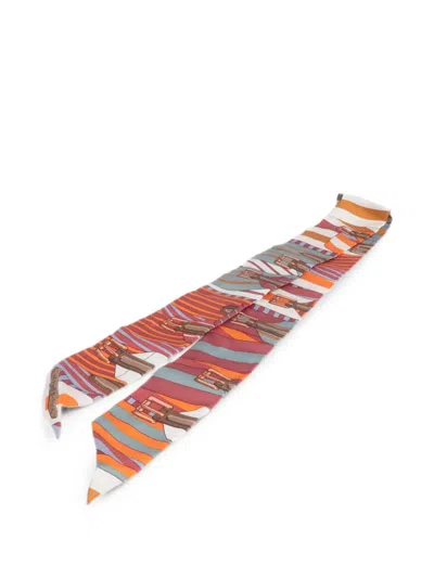 Pre-owned Hermes Twilly Printed Scarf In Red