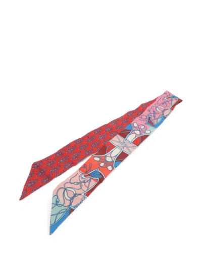 Pre-owned Hermes Twilly Printed Scarf In Red