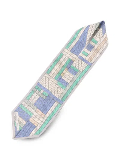 Pre-owned Hermes Twilly Rope-print Scarf In Blue