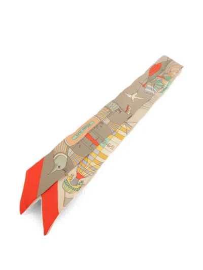 Pre-owned Hermes Twilly Scarf In Gray