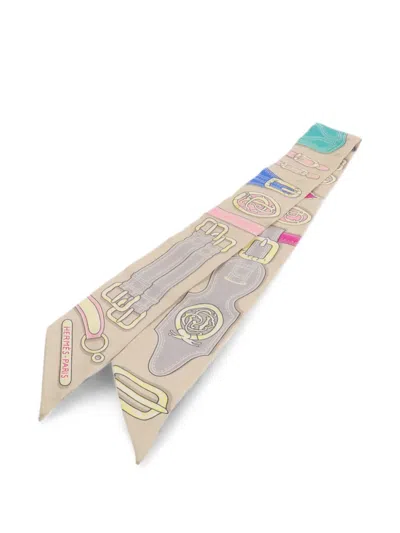 Pre-owned Hermes Twilly Scarf In Neutral