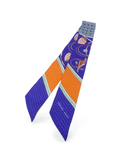 Pre-owned Hermes Twilly Silk Scarf In Blue