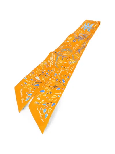 Pre-owned Hermes Twilly Silk Scarf In Orange