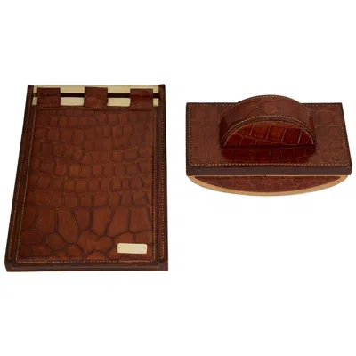 Pre-owned Hermes Two 20th Century Art Deco  Paris Desk Set Pieces Circa 1930-1935 In Brown