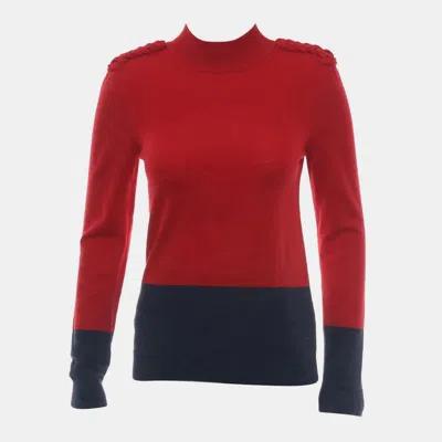 Pre-owned Hermes Two Tone Cashmere Sweater With Braided Knit Shoulder Detail Fr 36 In Blue