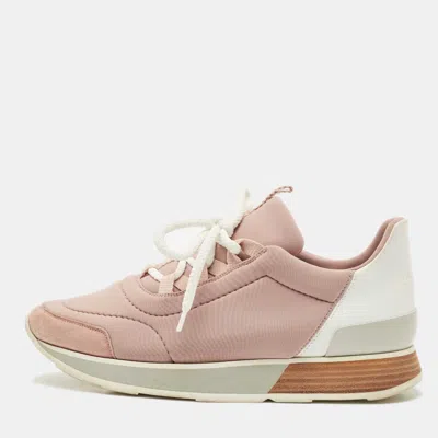 Pre-owned Hermes Two Tone Neoprene/leather And Suede Miles Lace Up Sneakers Size 36 In Pink