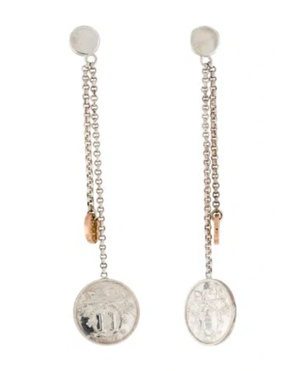 Pre-owned Hermes Two-tone Ex-libris Drop Earrings In Multi