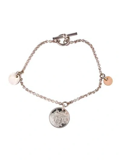 Pre-owned Hermes Two-tone Ex-libris Station Bracelet, 6.25" In Multi