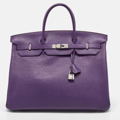 Pre-owned Hermes Ultraviolet Togo Leather Palladium Finish Birkin 40 Bag In Purple