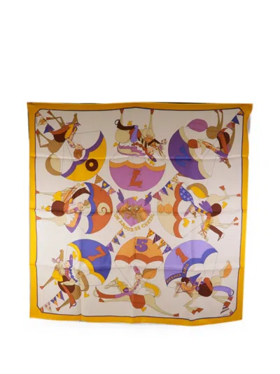 Pre-owned Hermes Un Amour De Cheval Silk Scarf In Neutral