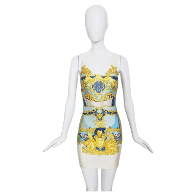 Pre-owned Hermes Unworn Baroque Bodycon Lycra Mini Dress, 90s In Gray