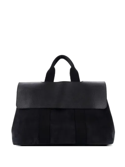Pre-owned Hermes Valparaiso Bag Toile And Leather Mm Tote Bag In Black