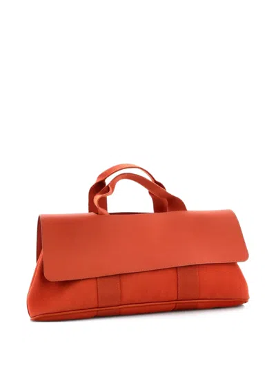 Pre-owned Hermes Valparaiso East West Bag Toile And Leather Pm Satchel In Orange