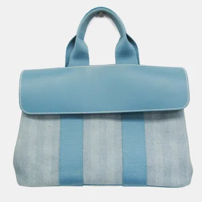 Pre-owned Hermes Valparaiso Pm Cotton Polyester Handbag Blue