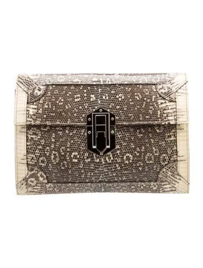 Pre-owned Hermes Varanus Salvator Lizard Fleche D'or Clutch In Neutral
