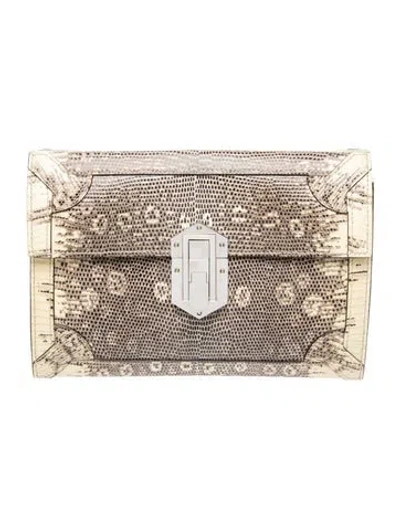 Pre-owned Hermes Varanus Salvator Lizard Fleche D'or Clutch In Neutral