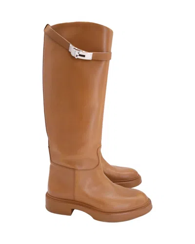 Pre-owned Hermes Variation Riding Boots In Brown Calfskin Leather