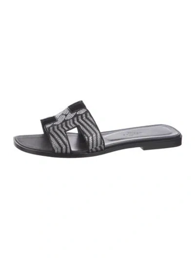 Pre-owned Hermes Veau Bride Oran H Logo Slides In Black