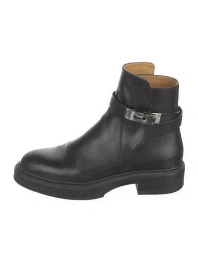 Pre-owned Hermes Veo Leather Rain Boots In Black