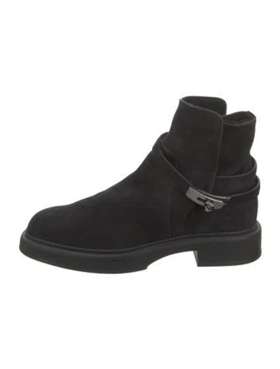 Pre-owned Hermes Veo Suede Moto Boots In Black