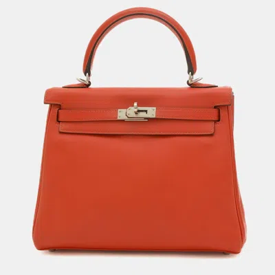Pre-owned Hermes Vermilion Swift A Stamp Kelly Handbag In Red