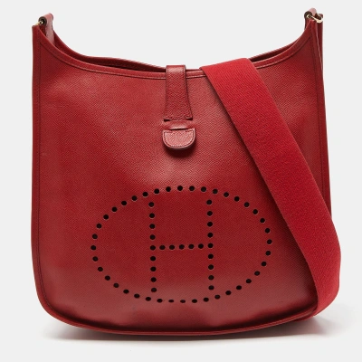Pre-owned Hermes Vermillon Epsom Leather Evelyne Ii Gm Bag In Red