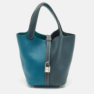 Pre-owned Hermes Hermès Vert Bosphore/vert Cypress Taurillon Clemence Leather Picotin Lock 18 Bag In Green