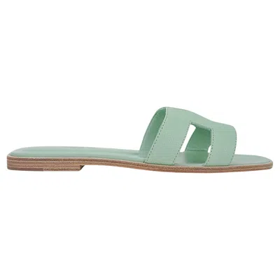 Pre-owned Hermes Vert D'eau Oran Sandal Epsom Leather Flat Shoes 38 In Gray